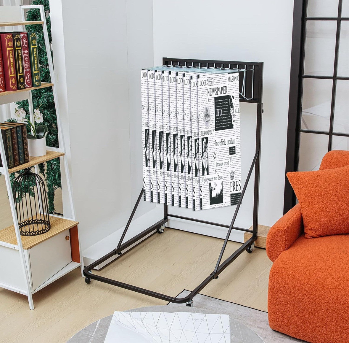 Mobile Blueprint/Poster Display Rack Heavy Duty Plan 12 Brackets-Black