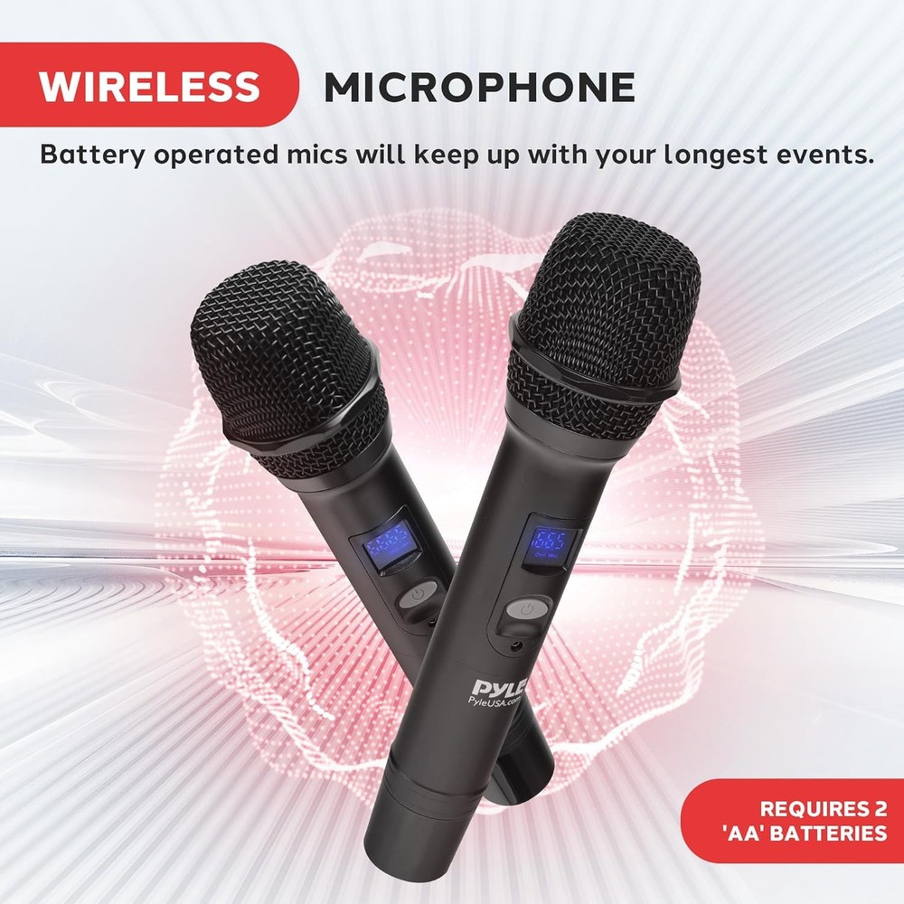 Pyle UHF Wireless BT Microphone System 2 Handheld Mics - PDWM813BK (Open Box)