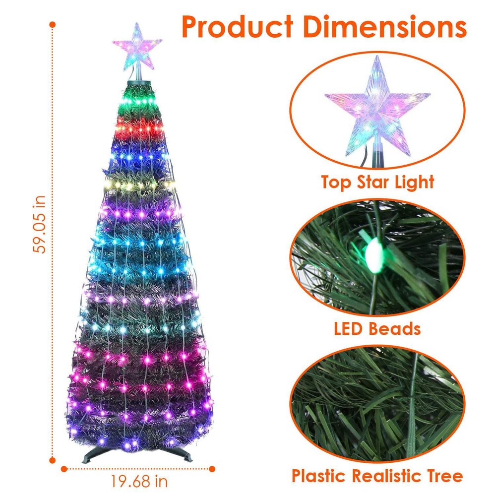 4.9FT 166Pcs LED Lights Collapsible Christmas Tree Light with Remote App Control