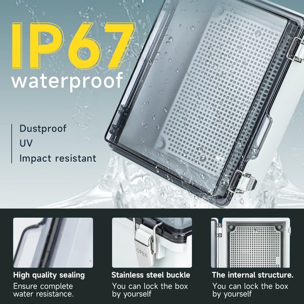 Large Waterproof Electrical Junction Box IP67 Waterproof Clear ABS Plastic