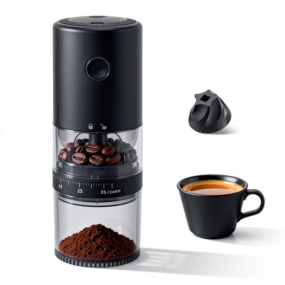 Portable Electric Burr Coffee Grinder - Grind While Charging - Visual Bean Hoppe