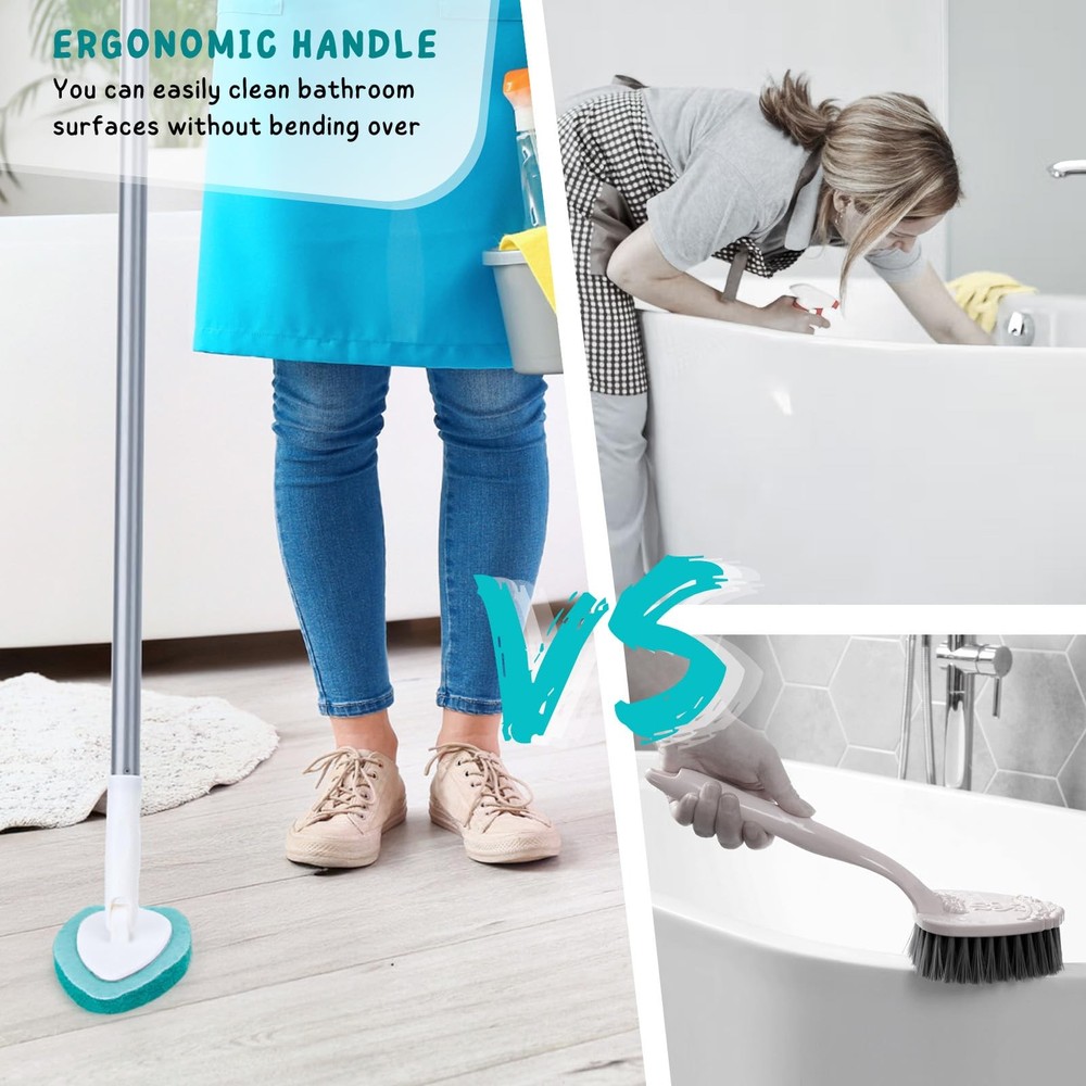 Shower Scrubber with Long Handle, 47'' handle, Green