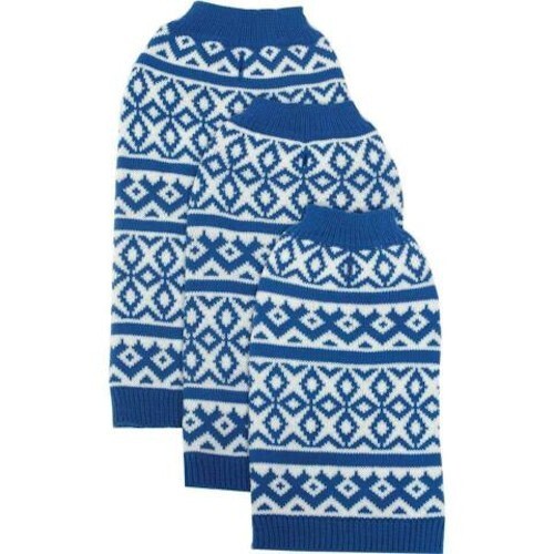Large Trezo Paws Winter Sweater Collection For Dogs Blue & White Diamond Pattern