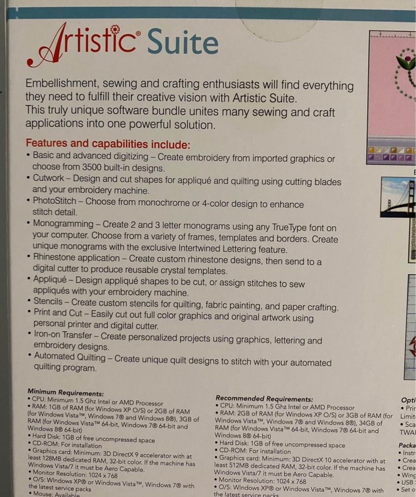 Artistic Suite Software For Cutting Rhinestone Patterns, Embroidery + More