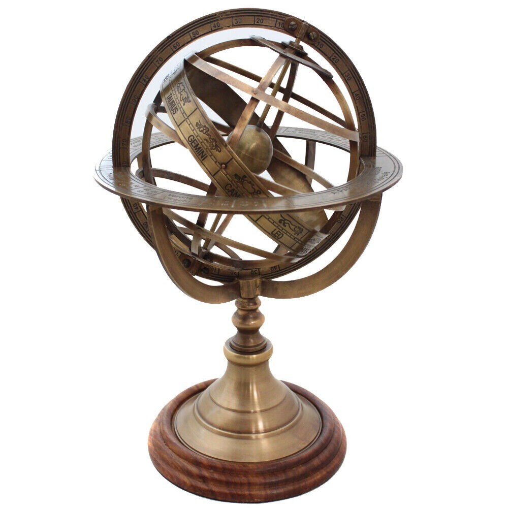 Brass Globe Engraved Brass Tabletop Armillary , Nautical Sphere Globe 12''