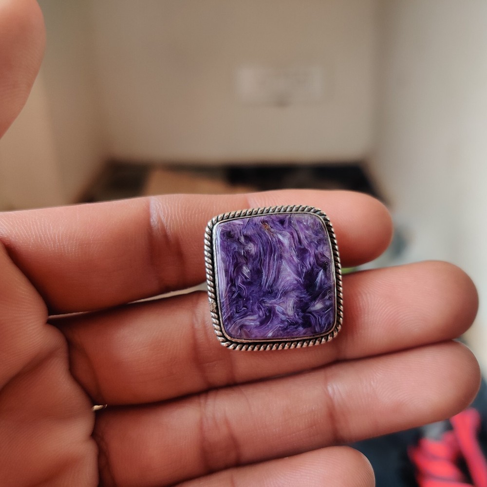 Unique Charoite Gemstone Ring 925 Sterling Silver Free Shipping Ring Boho Ring
