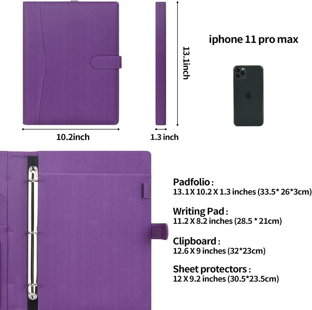 Wonderpool A4 PU Leather Portfolio Holder Ring File Document Case with Removable