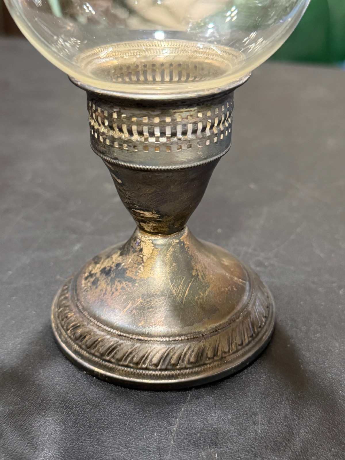 VTG Crosby sterling weighted hurricane etched candle holders set of 2 READ