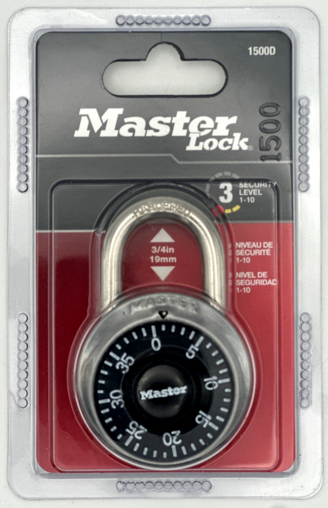 Master Lock 3-Digit Combination Padlock 1500D 1-7/8" Width, 3/4" Shackle