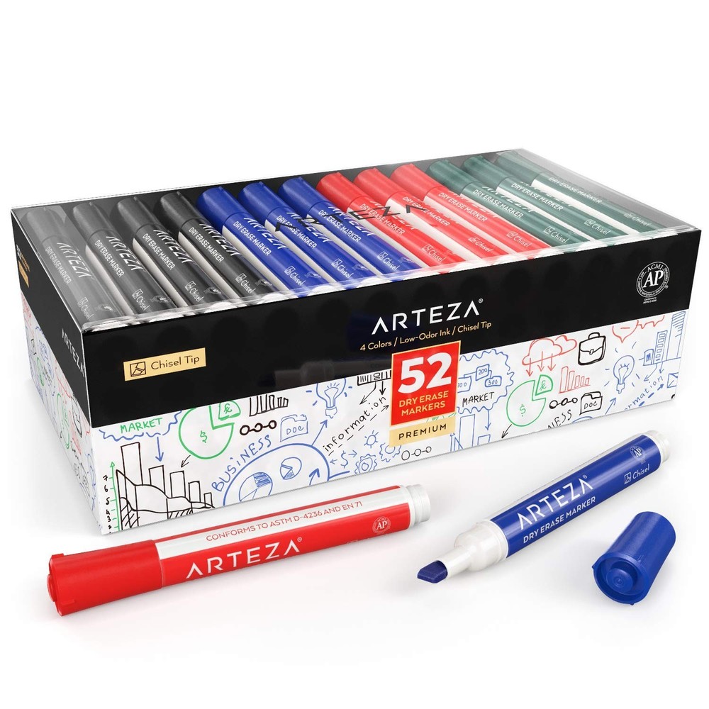 Dry Erase Markers 52 Pack Chisel Tip 4 Assorted Colors Low Odor Whiteboard Ink