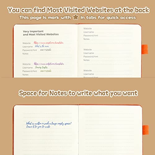 Password Book with Alphabetical Tabs - Small Password Keeper Reddish Brown