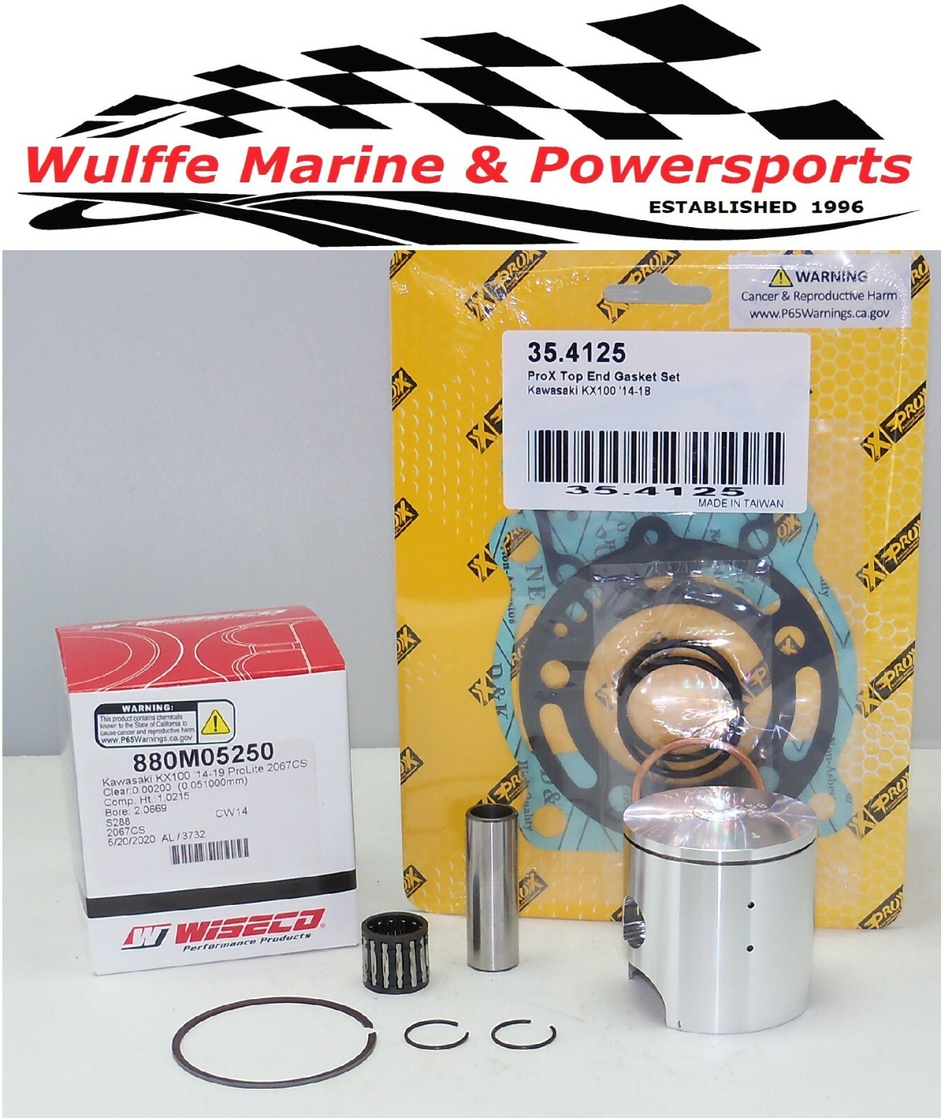 Top End Rebuild Piston Kit Kawasaki KX100 '14-21 & KX112 '22-23 Std 52.50mm Bore