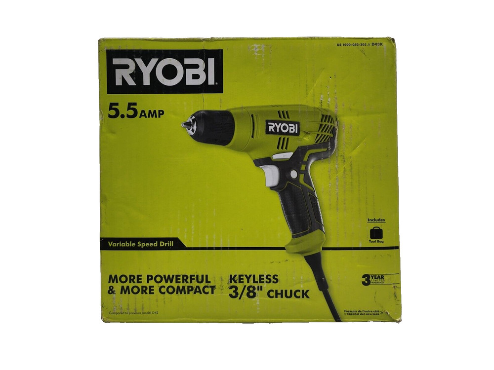 Ryobi D43K 5.5 Amp Corded 3/8 in. Variable Speed Compact Drill/Driver with Bag