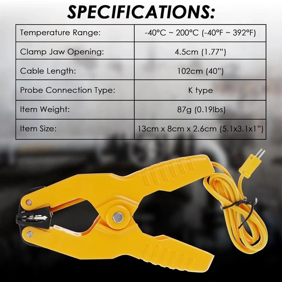 HVAC K-Type Thermocouple Thermometer Clamp Probe, Pipe Temperature Sensor