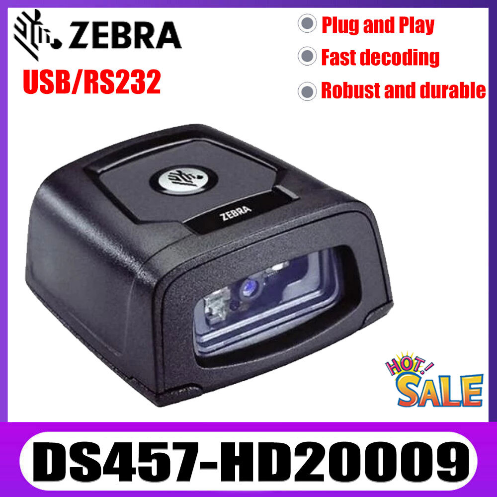 Zebra DS457-HD20009 Fixed 2D Fixed Mount Barcode Scanner With USB / RS232 Cable