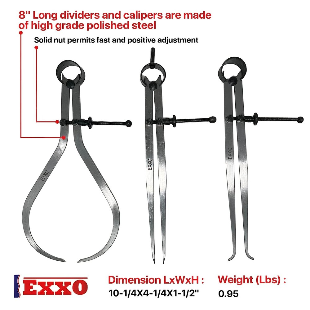 Exxo Tools | 3PC 8" Spring Divider, 8” Inside Caliper, 8” Outside Caliper #5133