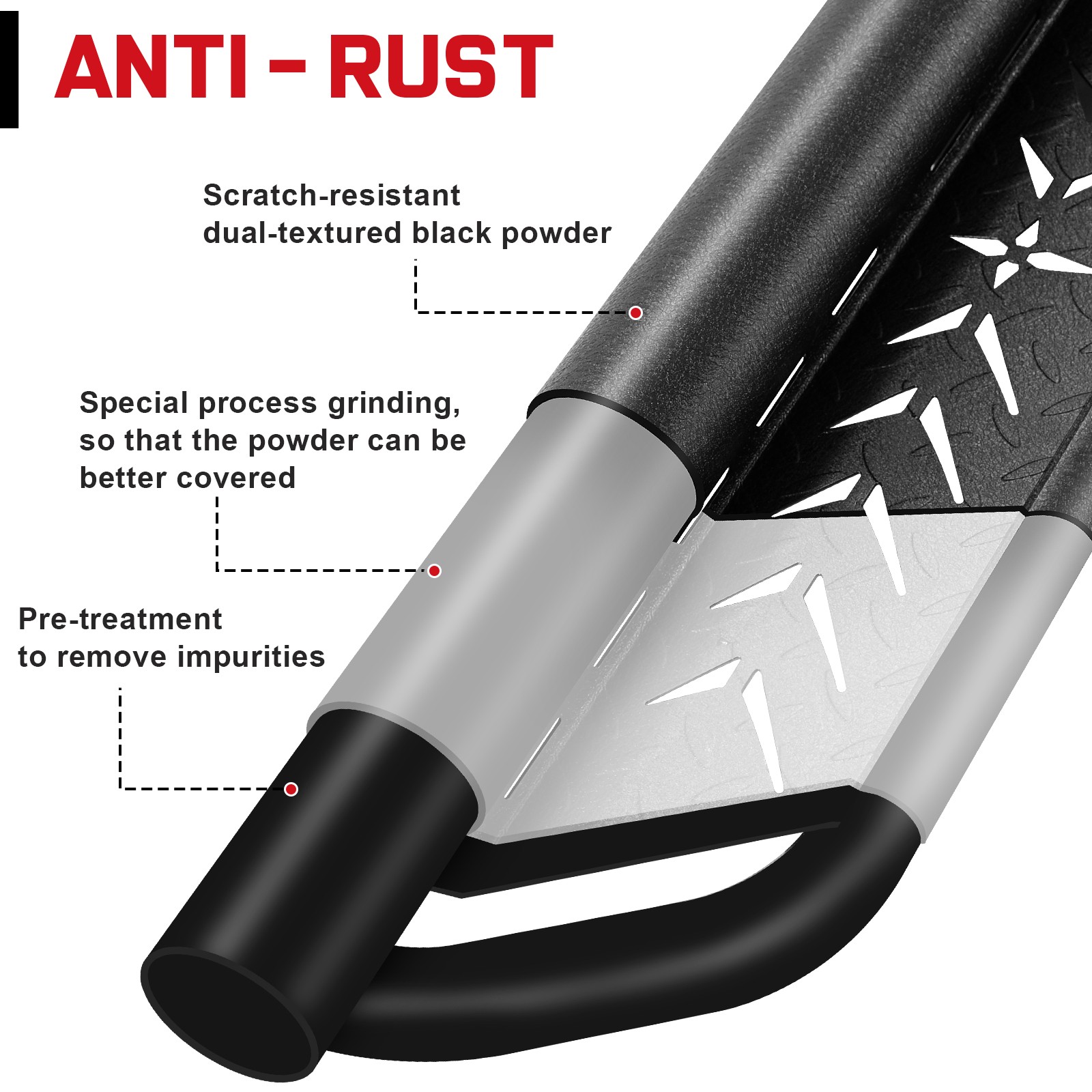 2-Stairs Running Boards For 2018-2026 Jeep Wrangler JL 4 Door Drop 6" Side Step