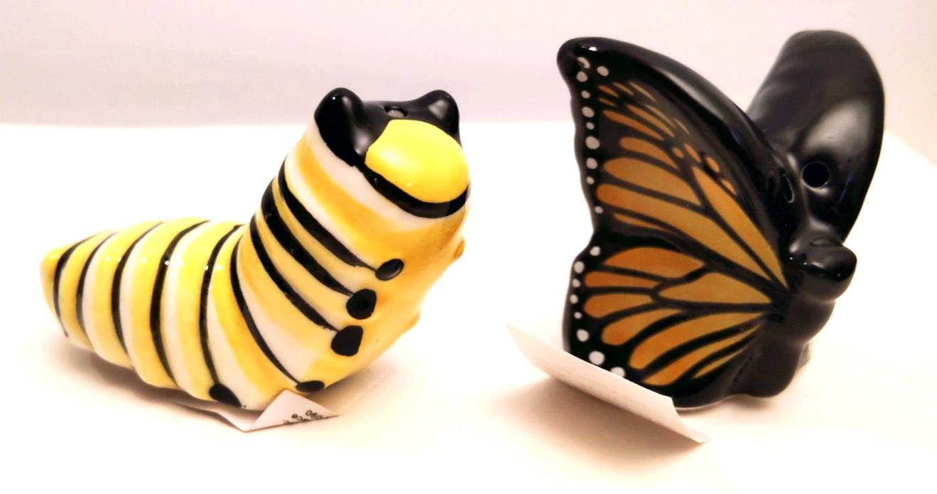 Butterfly & Caterpillar Spring Novelty MINI Salt Pepper Set Cracker Barrel NEW