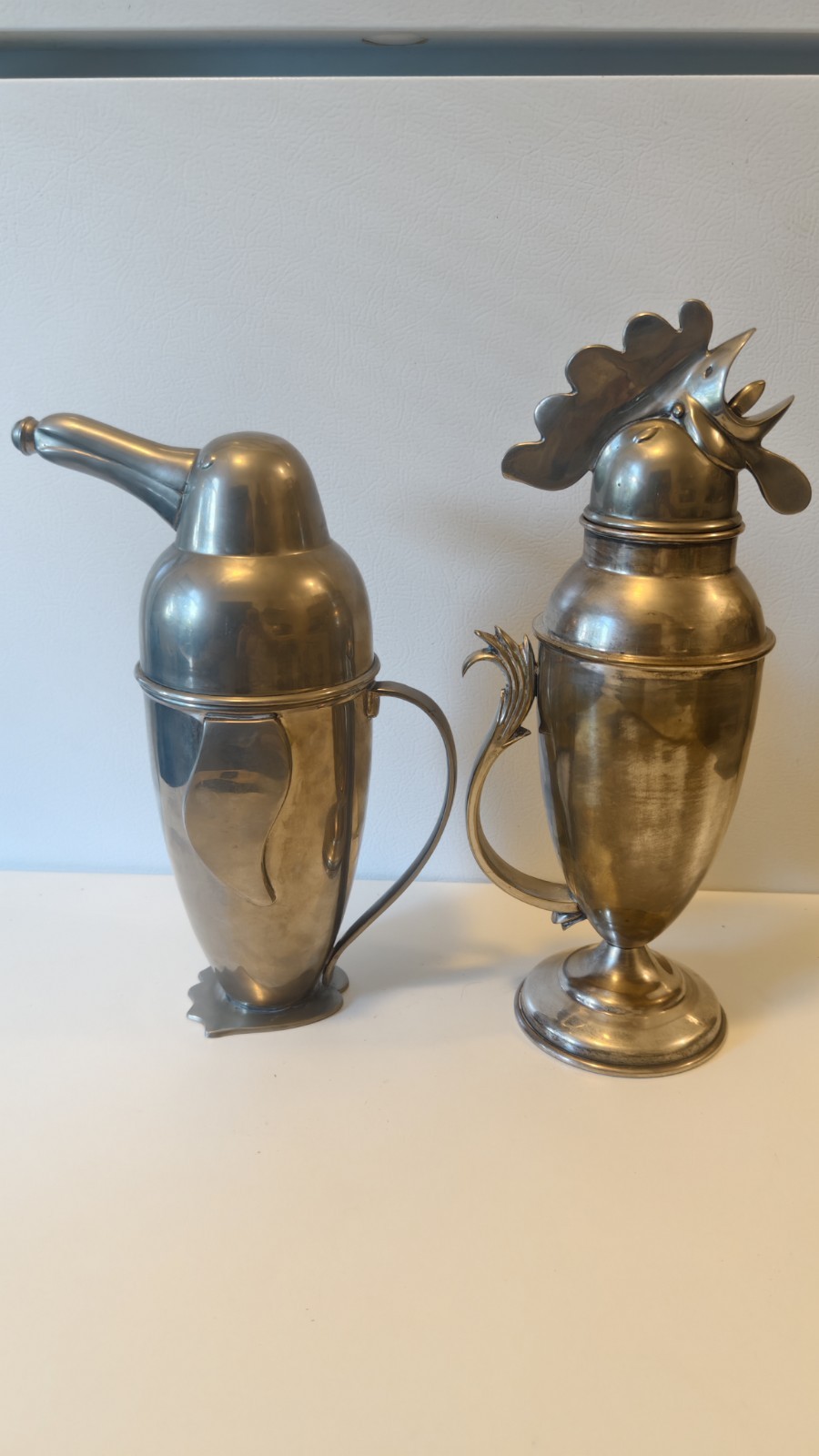 2 of Restoration Hardware Silver Penguin & Rooster Cocktail Shaker Set Vintage