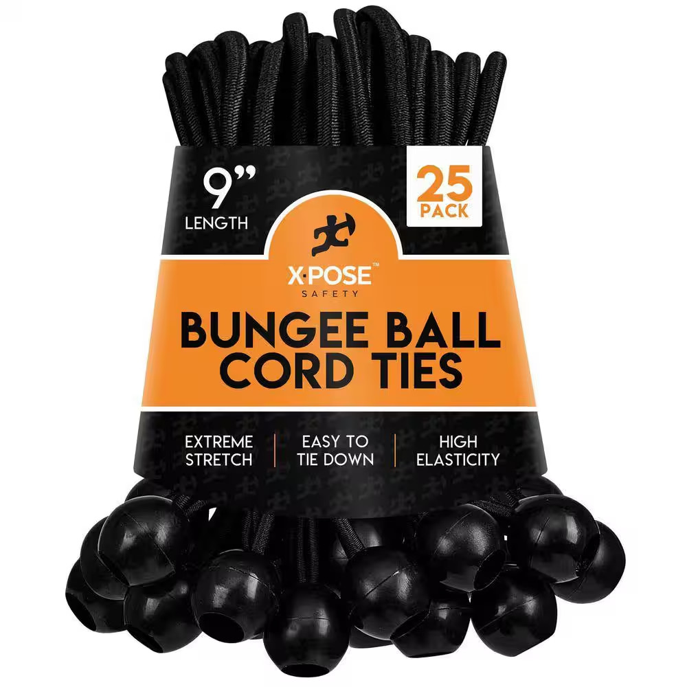 9 In. Ball Bungee - 25 Pack - Black