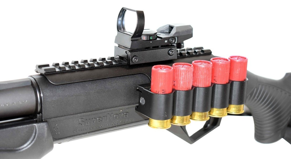 reflex sight shell holder and saddle mount combo for Benelli Nova 12 Gauge Pump.