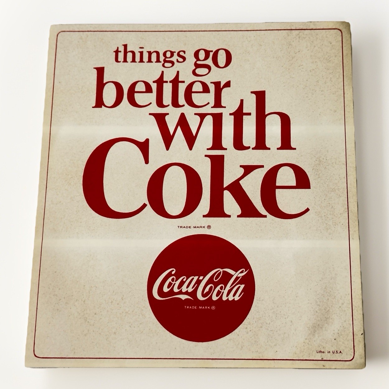 Vintage 1960s Coca-Cola Decal “Things Go Better With Coke” 8” Litho For Tin Sign