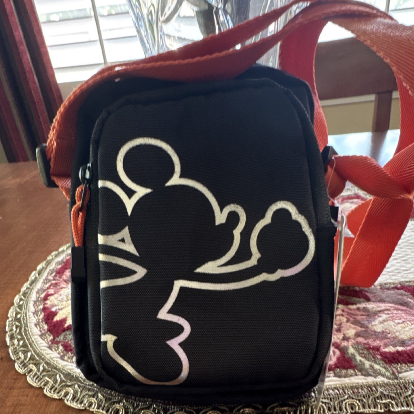 Disney Mickey Mouse Small Black Crossbody Bag with Orange Strap by Balabala