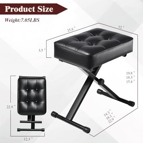 Adjustable Piano Bench Keyboard Bench - Foldable Keyboard Stool with Non Black