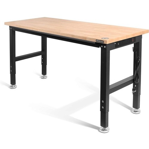 Workpro 60" Workbench Adjustable Height Work Table 2000LBS Load Rubber Wood Top