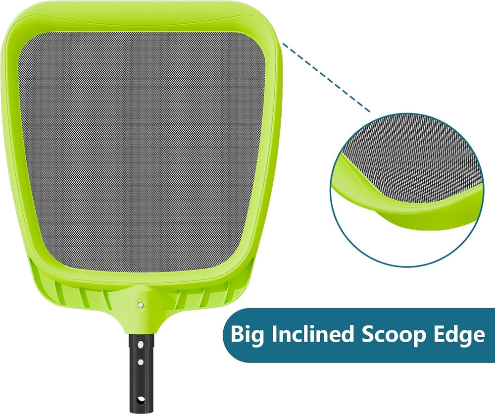 Pool Skimmer Net - Heavy Duty Reinforced Frame Nylon Flat Leaf Rake for Pools