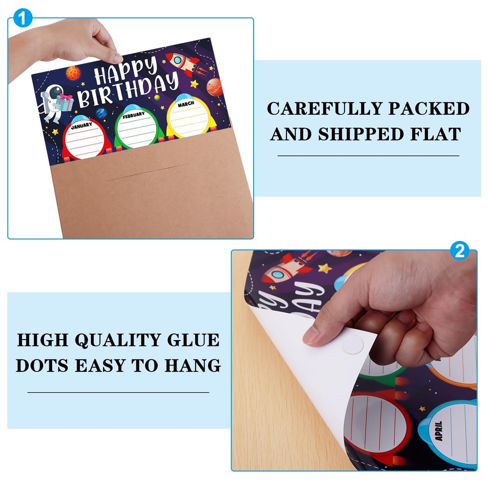Outer Space Birthday Chart - Reusable Laminated Classroom Calendar for Bullet...