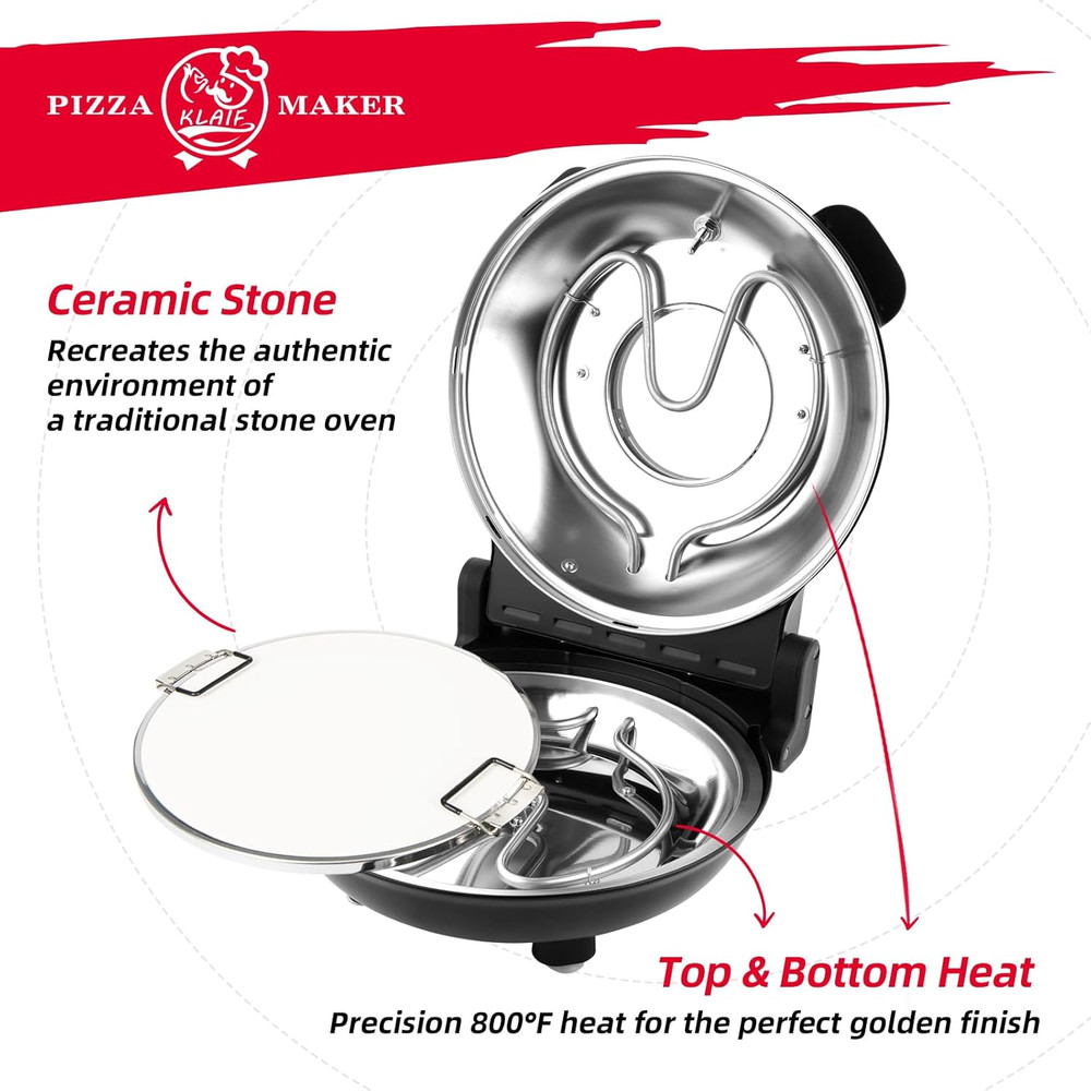 12" Electric Pizza Oven with Ceramic Stone & Dual Temp Control Tools