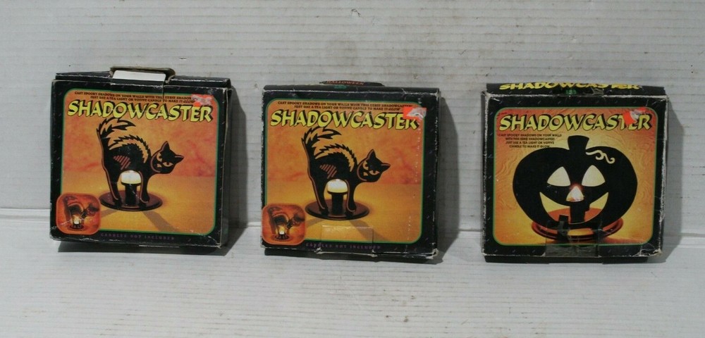 3 Halloween shadow casters 2 cats & 1 pumpkin in boxes projects light