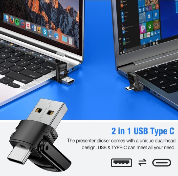 2-in-1 USB Type C Presentation Clicker Wireless Presenter Remote For PowerPoint