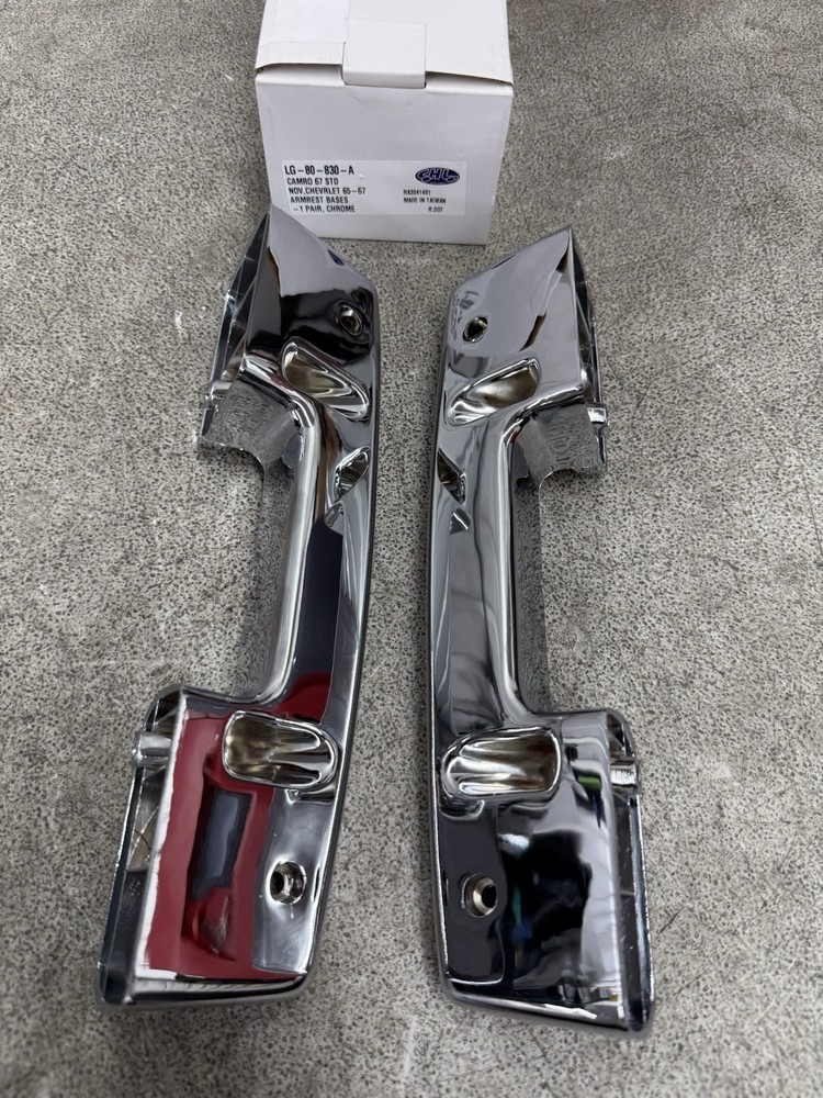 1965 1966 1967 Chevy Nova Corvair Front Armrest Bases Chrome ( Pair )