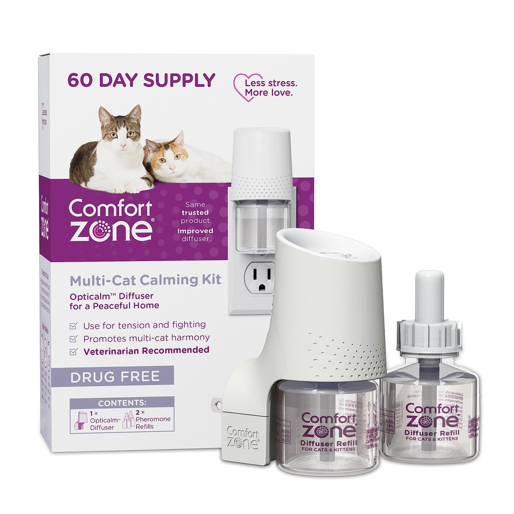 Comfort Zone 60 Day Starter Kit; 1 Multicat Diffuser & 2 Refills; Cat Calming