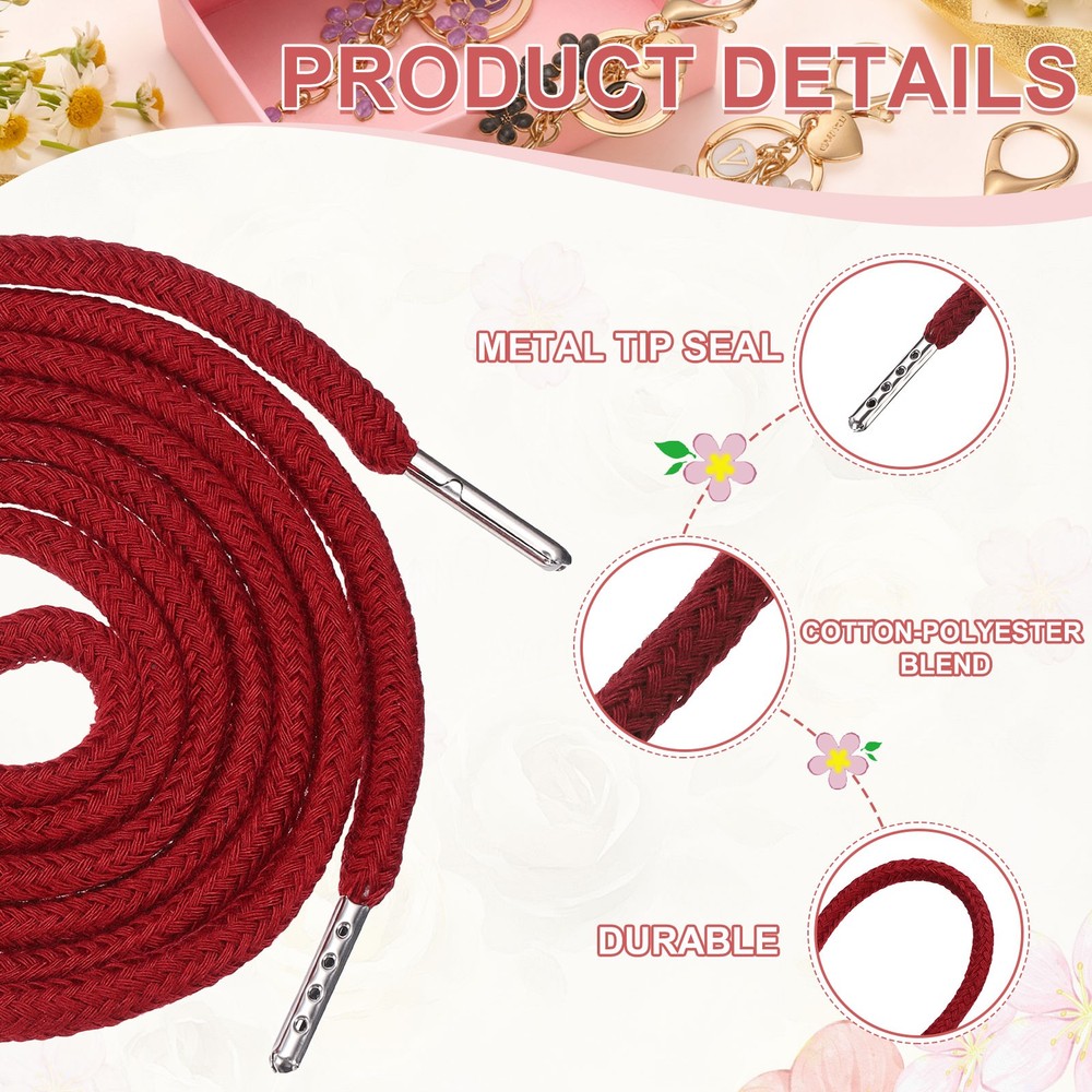 6 Pcs Hoodie Strings Drawstring Cords with Easy Threader (Burgundy)
