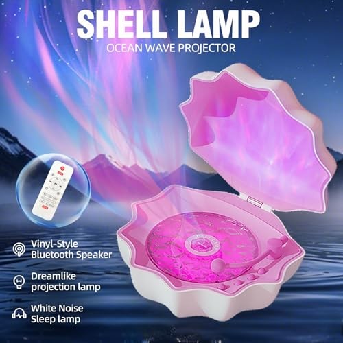 Ocean Wave Projector Light, Shell Night Light Built-in Bluetooth Speaker, Pink