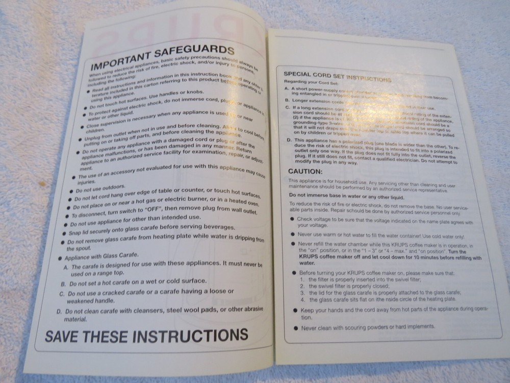 Krups Pro Cafe and Pro Cafe Plus Model 321 & 201 Instruction Booklet