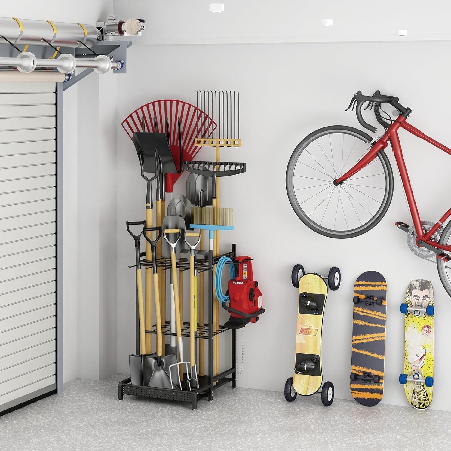 Garden Tool Organizer Garage Utility Storage Racks W/Hooks Metal Yard Tool Stand