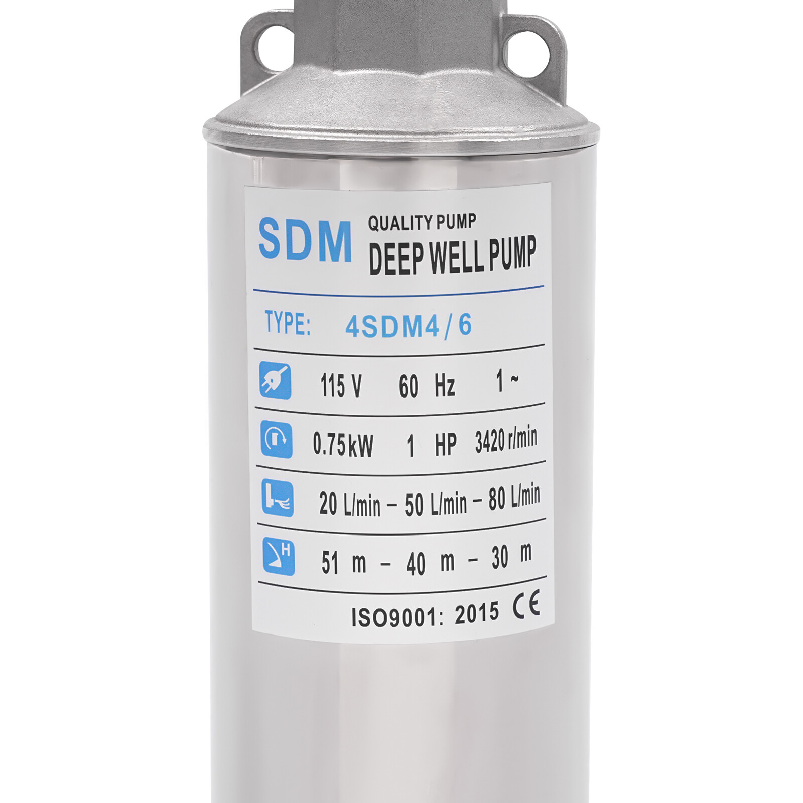 1.0 HP Water Well Pump Stainless Steel Deep Well Submersible Pump 3420RPM 750W!