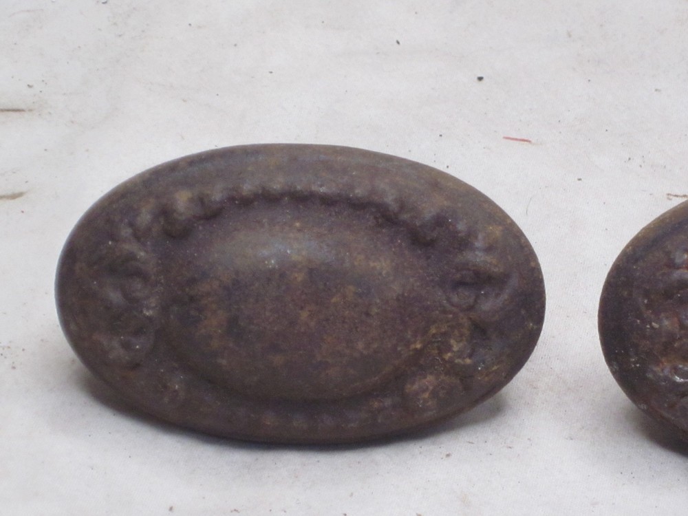 2 ornate antique oval door handles knobs rusty old knob handle pair