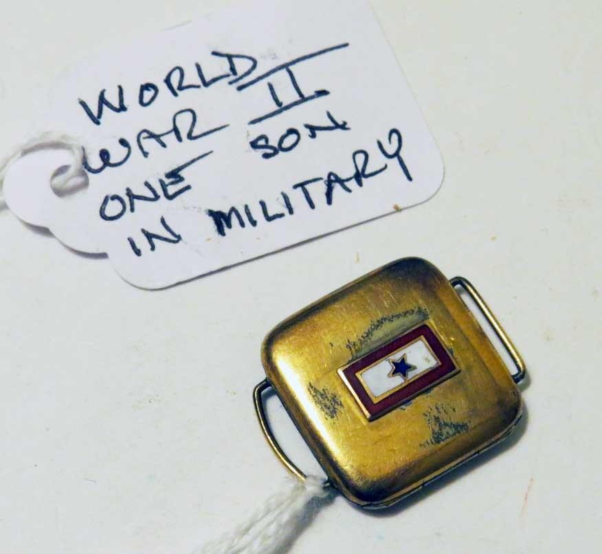 Vintage WWII Gold-Plate Service Flag Photo Locket Slide w/ Enamel Blue Star