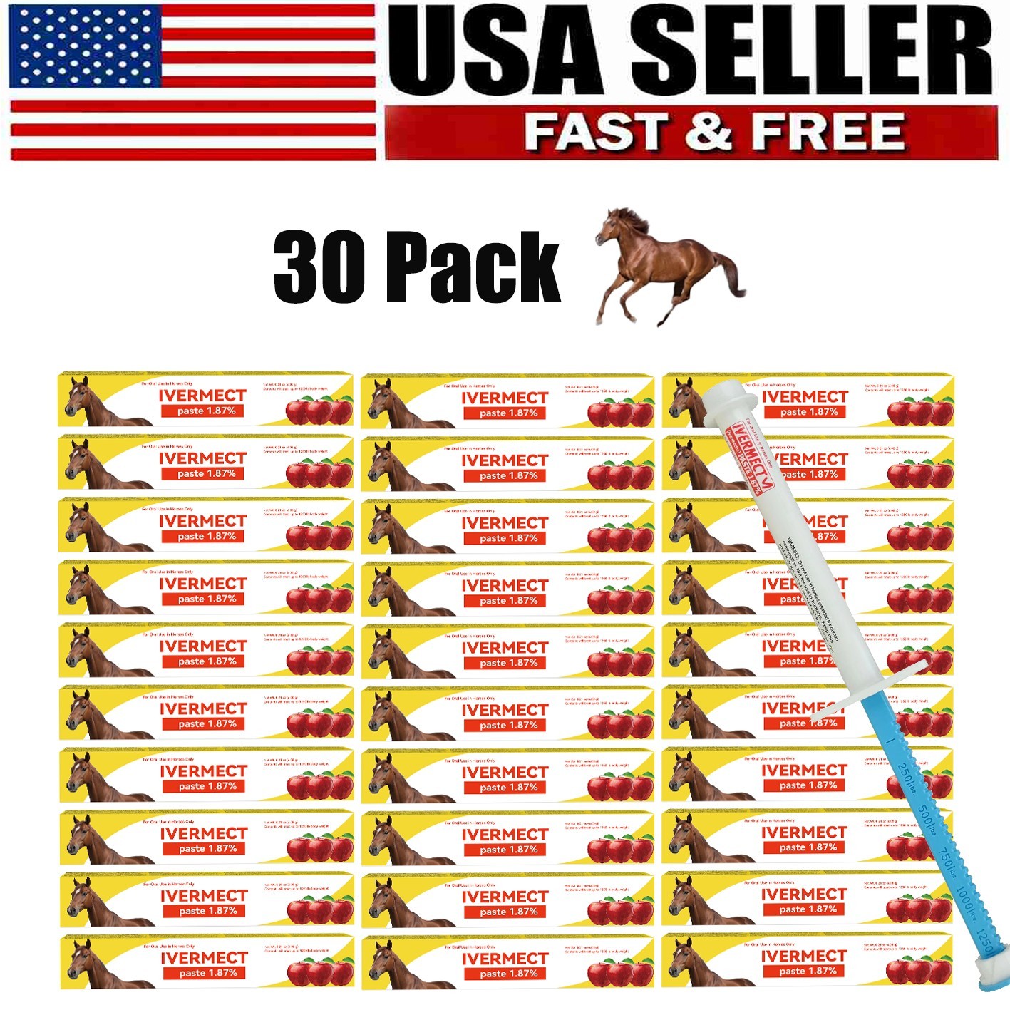 30 Pack Horse Dewormer Paste Apple Flavor Exp 01/2028  US Fast Free