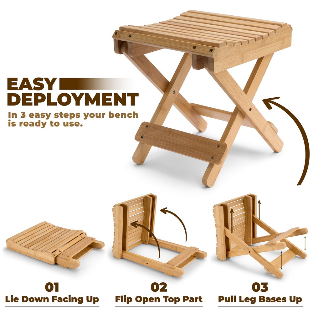 Bamboo Folding Step Stool Bench Natural