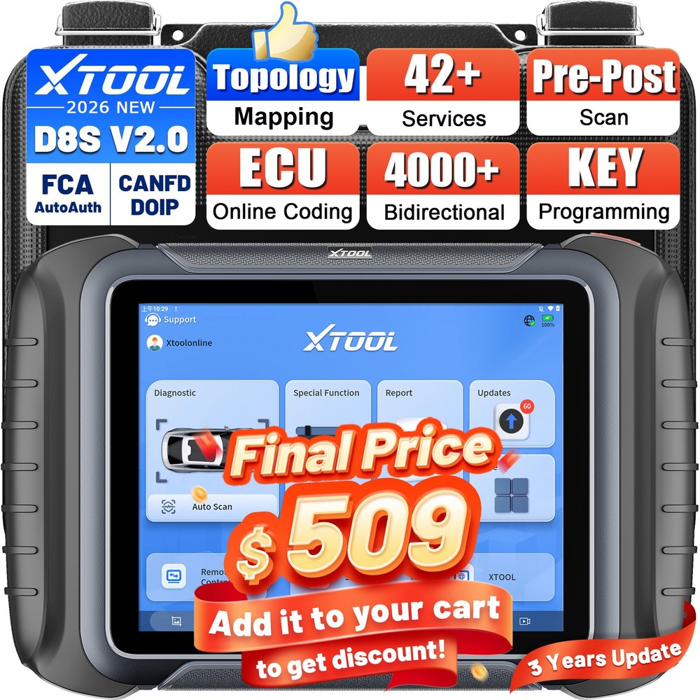 2026 XTOOL D8S V2.0 Auto Diagnostic Scanner Topology MAP E.CU Coding 42+ Service