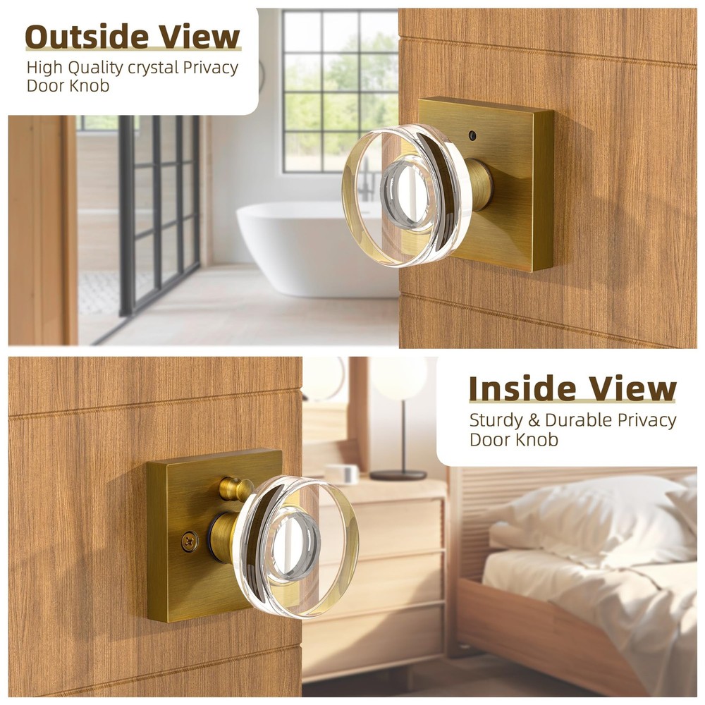 naubea Antique Brass Door Knobs Crystal 1 Pack Privacy,