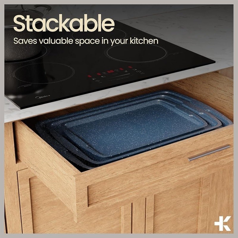 Kitchen Baking Pan Set Nonstick Blue Marble Coating Carbon Steel Bakeware Set