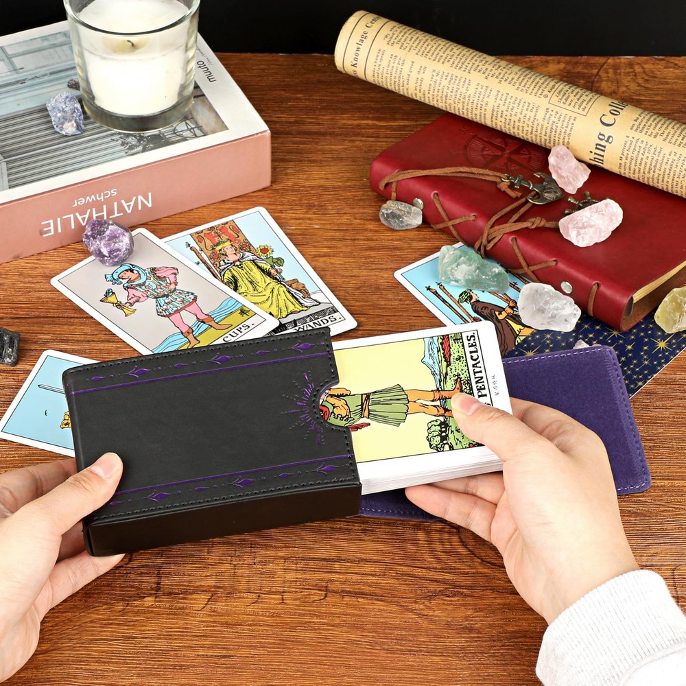 PU Leather Tarot Card Protective Case, Sun Moon Pattern Design Tarot Deck Sto...