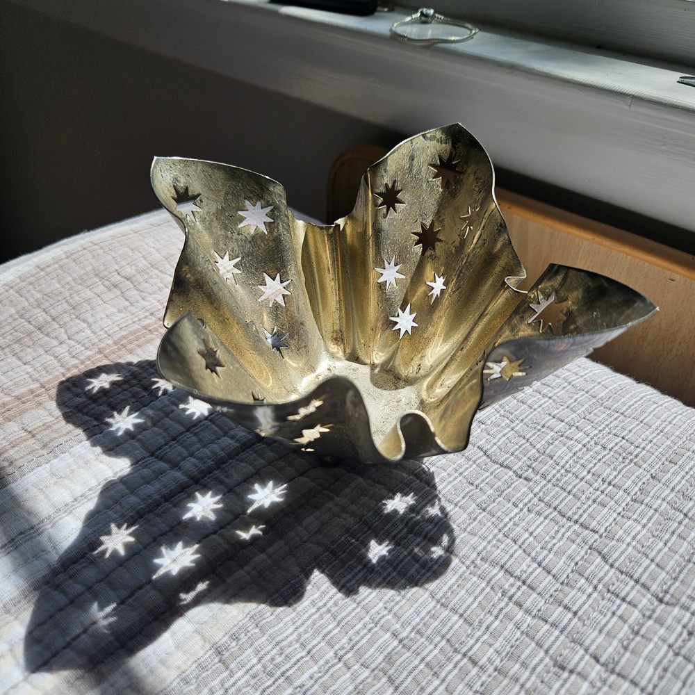 Vintage Godinger Silver Plated Star Design Cut Outs Candle Holder/Trinket Dish